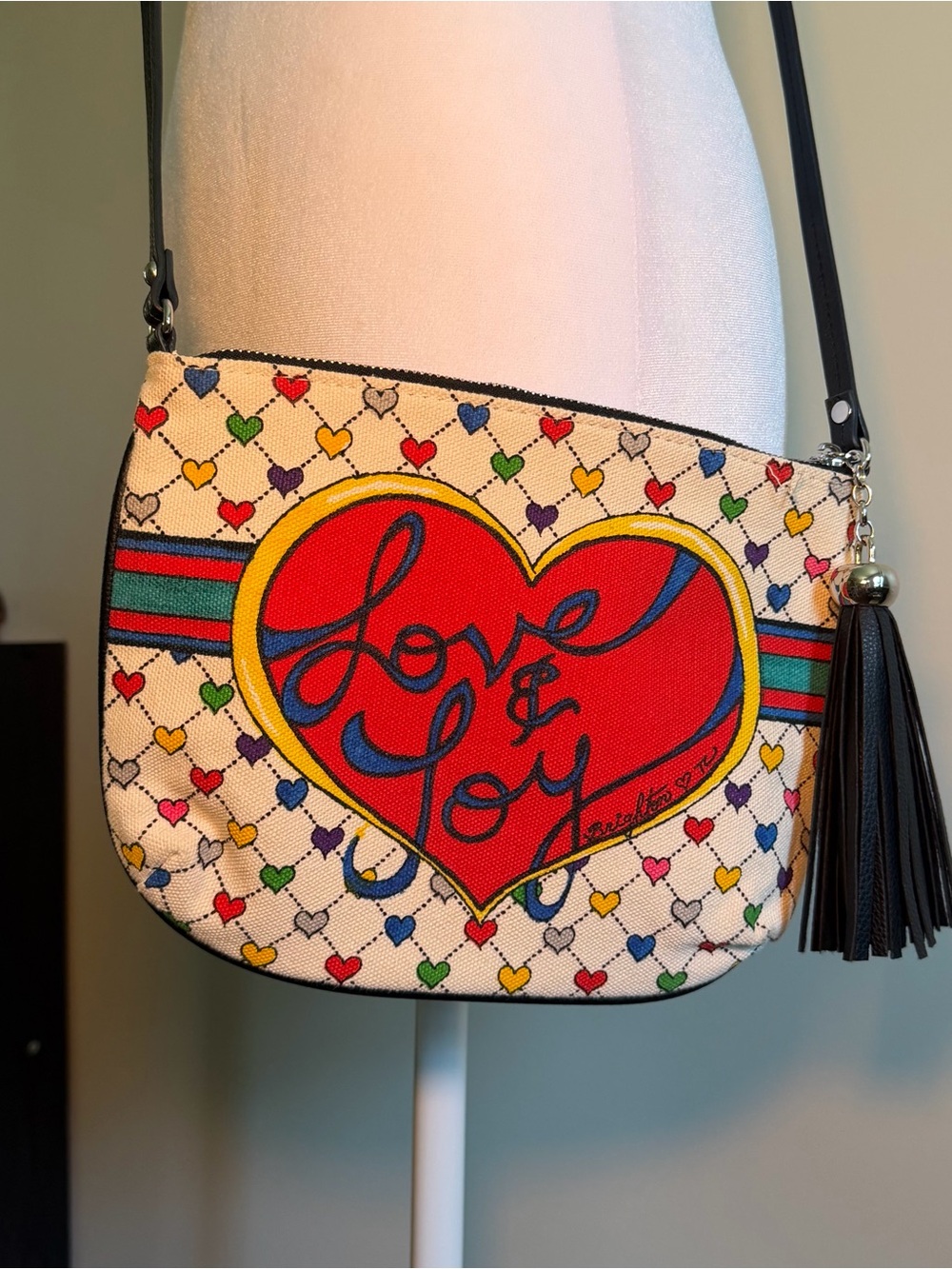 Brighton Love & Joy Heart Print Crossbody Bag - Multicolor Canvas